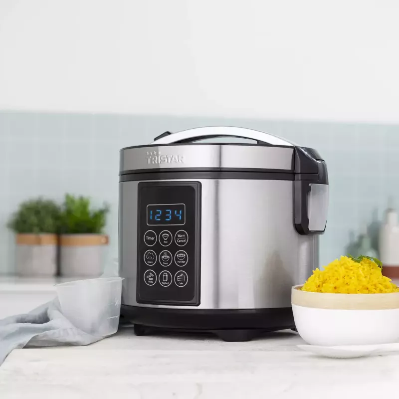 Multivirimo puodas Tristar RK-6132 — 1,5 l, 500 W, 7 automatinių programų, LCD, nerūdijantis plienas/juoda