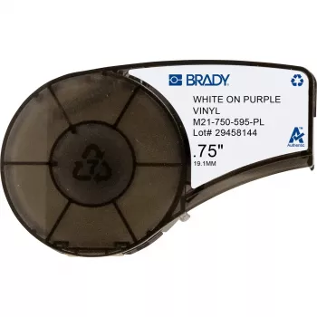 Lipni etiketė spausdintuvui Brady M21-750-595-PL – vinilinė, violetinė ant baltos, 1,91 cm × 6,4 m