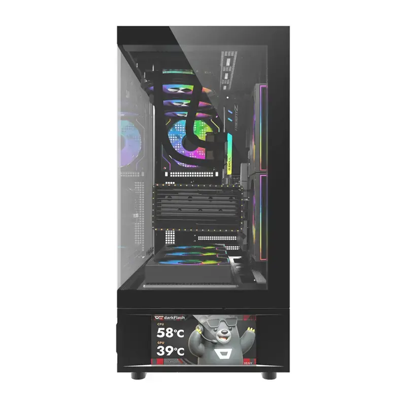 Kompiuterio korpusas DarkFlash DS950V su priekiniu ekranu (juodas) ir 6 iš anksto sumontuotais ventiliatoriais