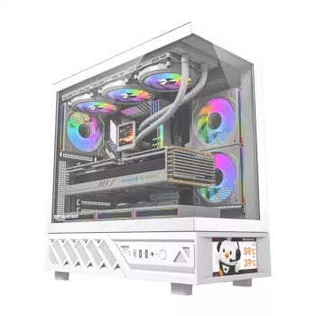 Kompiuterio korpusas DarkFlash DS950V su integruotu ekranu, baltas, komplekte 6 ventiliatoriai
