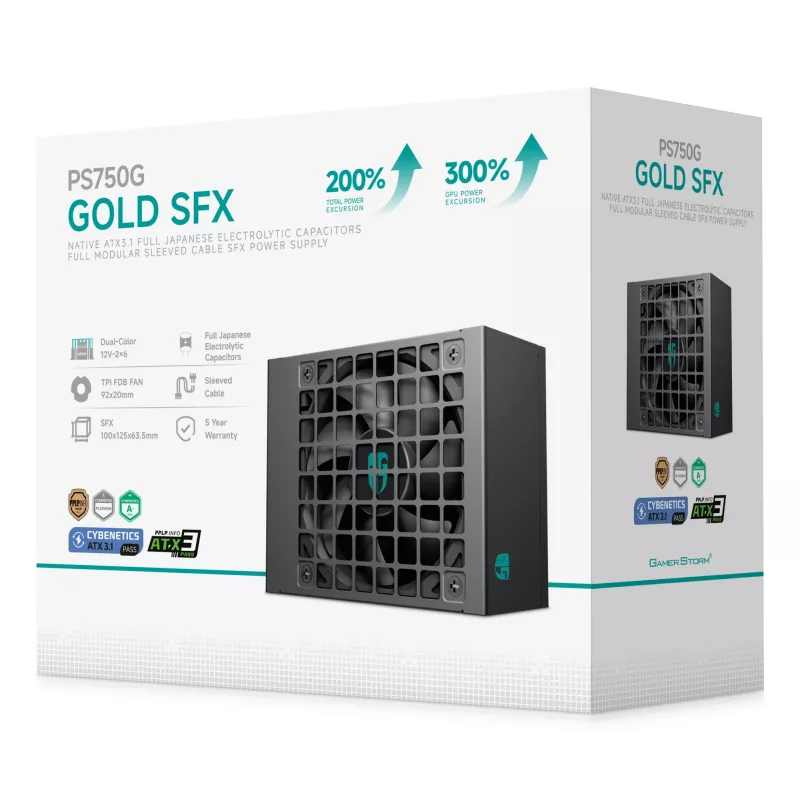 Maitinimo blokas DeepCool Gamer Storm PS750G 750 W ATX 20+4 kontaktų, FDB ventiliatorius 92 mm, juodas
