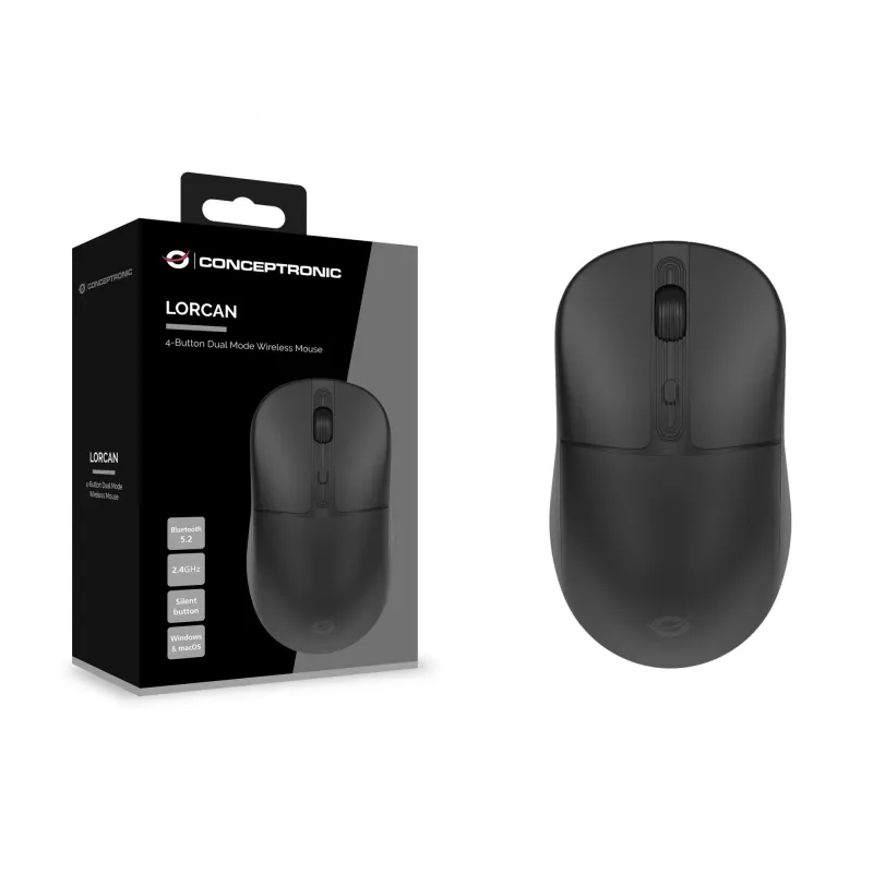 Conceptronic LORCAN04B 4 mygtukų belaidė pelė, Bluetooth 5.2, 2.4 GHz