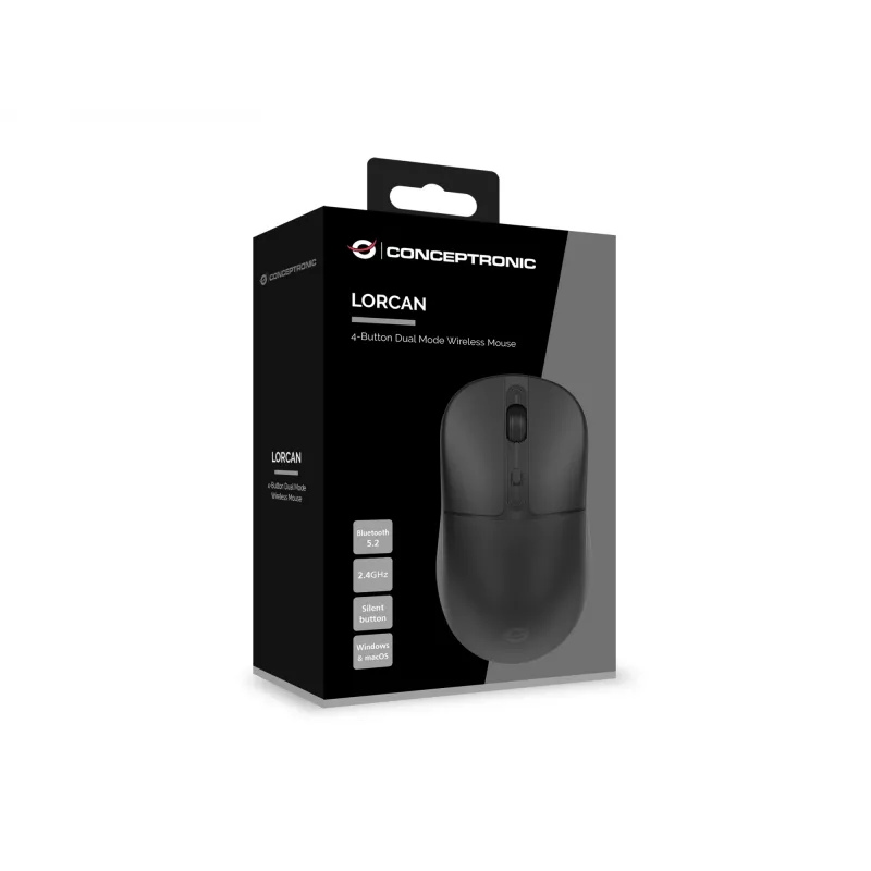 Conceptronic LORCAN04B 4 mygtukų belaidė pelė, Bluetooth 5.2, 2.4 GHz