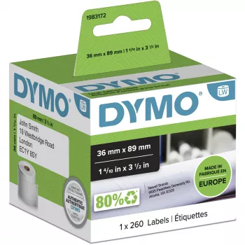 DYMO Authentic LabelWriter didelio formato adresų etiketės | 36 mm x 89 mm | Ritinys po 260 | Juodas spausdinimas baltame fone | Skirta LabelWriter etikečių spausdintuvams