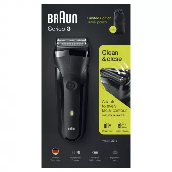 Braun Series 3 301s folijos skutimosi aparatas su trimeriu, juodas