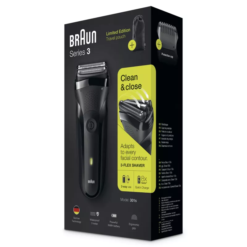 Braun Series 3 301s folijos skutimosi aparatas su trimeriu, juodas