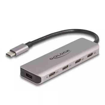 DeLOCK USB 3.2 Gen 1 4 prievadų USB-C šakotuvas, metalinis, pilkas