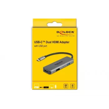 DeLOCK USB Type-C dvigubas HDMI adapteris 4K 60Hz su USB prievadu