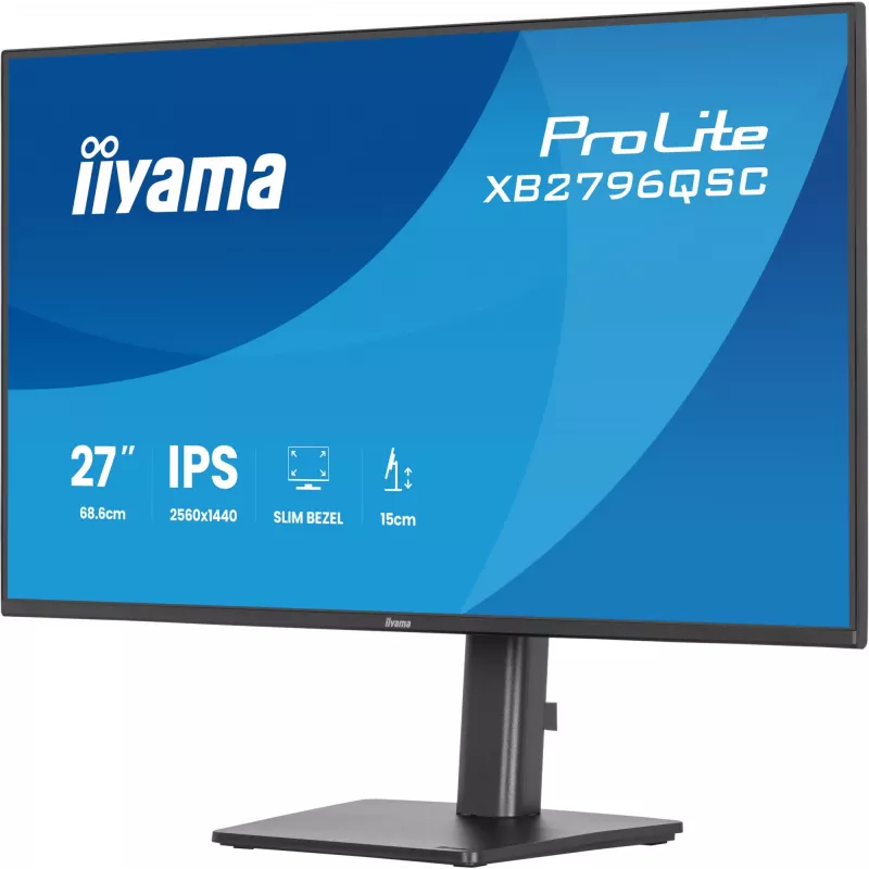 27 colių IIYAMA ProLite XB2796QSC-B1 IPS Quad HD 2560x1440 LED monitorius, 4 ms, USB-C, garsiakalbiai, aukštis reguliuojamas, VESA