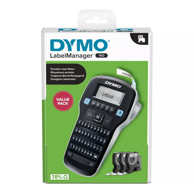 DYMO LabelManager 160 Valuepack nešiojamas etikečių spausdintuvas terminio perkėlimo 160 x 160 DPI 12 mm/s D1 QWERTZ