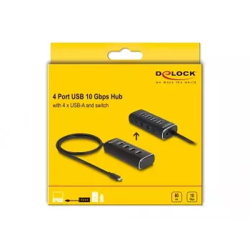 DeLOCK 4 prievadų USB šakotuvas 10 Gbps USB-C 60 cm kabelis su jungikliais