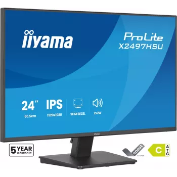 IIYAMA ProLite X2497HSU-B1 monitor 23,8 colio (60,5 cm) Full HD IPS 1920×1080 4 ms USB‑C 2×, garsiakalbiai, VESA, juodas