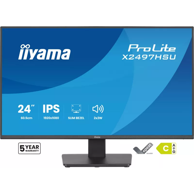 IIYAMA ProLite X2497HSU-B1 monitor 23,8 colio (60,5 cm) Full HD IPS 1920×1080 4 ms USB‑C 2×, garsiakalbiai, VESA, juodas