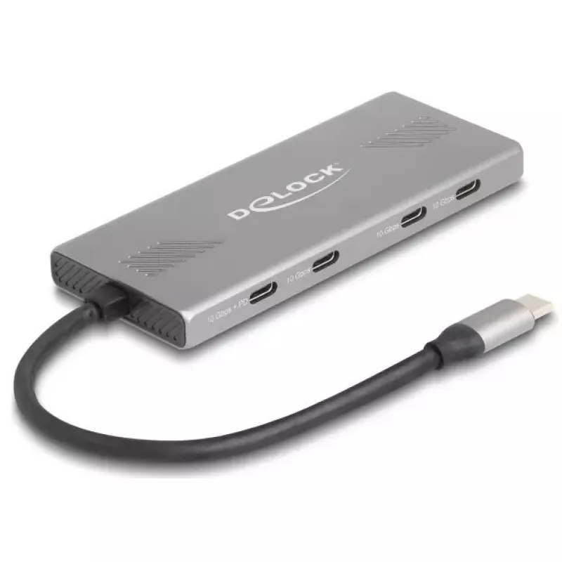DELOCK USB 3.2 Gen 2 Type-C 7 prievadų šakotuvas (4×Type-C, 3×Type-A) 10 Gbit/s pilkas