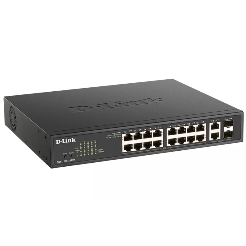 D-Link DGS-1100-18PV2 tinklo jungiklis valdomas L2 Gigabit Ethernet (10/100/1000) Power over Ethernet (PoE) 1U juodas
