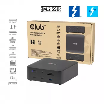 CLUB3D CSV-2562 Thunderbolt 5 dokavimo stotelė, M.2 SSD, 2×HDMI 8K60Hz, 180W, 120 Gbit/s
