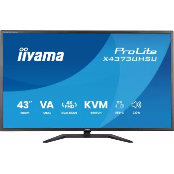 43 colių IIYAMA ProLite X4373UHSU-B2 LED 4K Ultra HD monitorius, 3840×2160, VA skydelis, 3 ms, 450 cd/m², USB 3.2 centras, garsiakalbiai, VESA, juodas