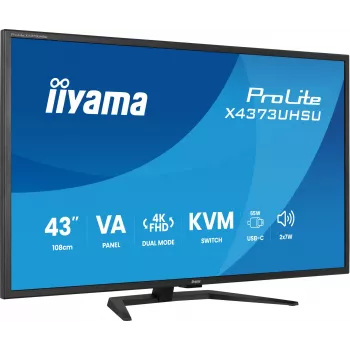 43 colių IIYAMA ProLite X4373UHSU-B2 LED 4K Ultra HD monitorius, 3840×2160, VA skydelis, 3 ms, 450 cd/m², USB 3.2 centras, garsiakalbiai, VESA, juodas
