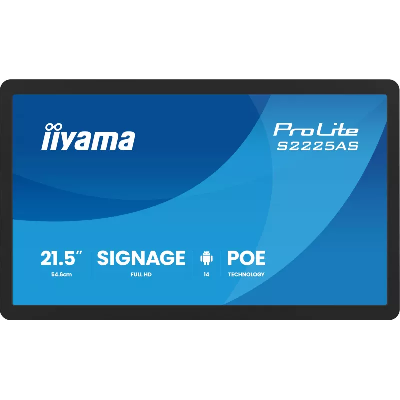 IIYAMA ProLite S2225AS-B1P skaitmeninės reklamos ekranas 54,6 cm (21,5 colio) LCD Wi-Fi 500 cd/m² Full HD juodas su integruotu procesoriumi Android 24/7
