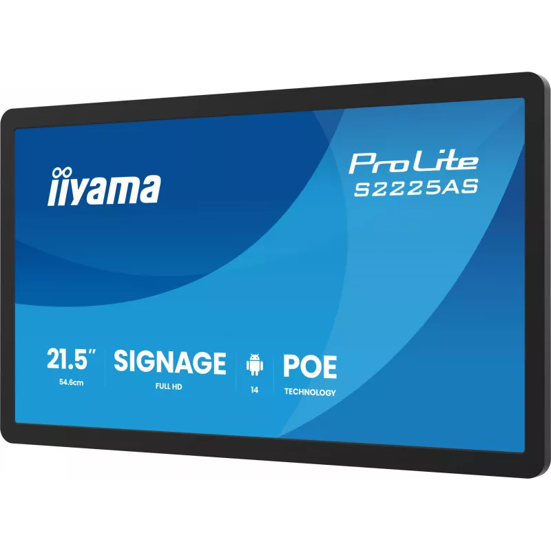 IIYAMA ProLite S2225AS-B1P skaitmeninės reklamos ekranas 54,6 cm (21,5 colio) LCD Wi-Fi 500 cd/m² Full HD juodas su integruotu procesoriumi Android 24/7