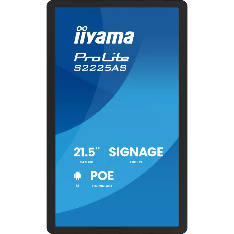 IIYAMA ProLite S2225AS-B1P skaitmeninės reklamos ekranas 54,6 cm (21,5 colio) LCD Wi-Fi 500 cd/m² Full HD juodas su integruotu procesoriumi Android 24/7