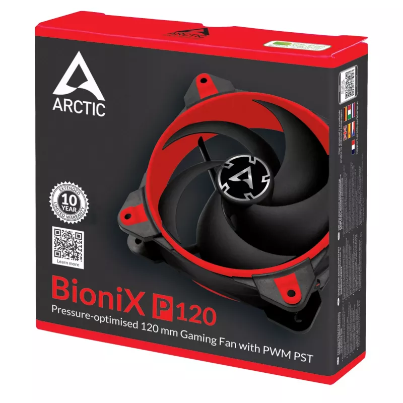 ARCTIC BioniX P120 (Raudona) – Slėgiui optimizuotas 120 mm žaidimų ventiliatorius su PWM PST