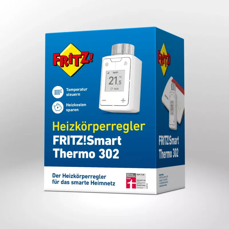 FRITZ Smart Thermo 302 termostatas (patalpų), baltas, mygtukų valdymas, AA baterija, 51×51×90 mm