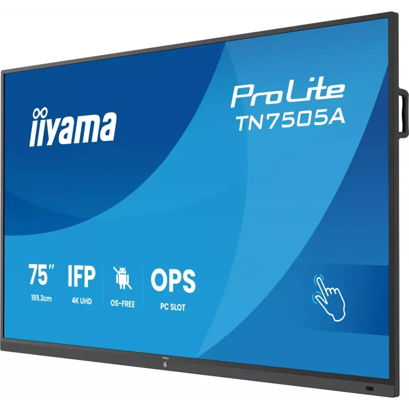 iiyama TN7505A-B1AG interaktyvus plokščias skydelis su liečiamuoju ekranu 189,3 cm (74,5 colio) 500 cd/m² 4K Ultra HD juodas