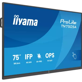 iiyama TN7505A-B1AG interaktyvus plokščias skydelis su liečiamuoju ekranu 189,3 cm (74,5 colio) 500 cd/m² 4K Ultra HD juodas