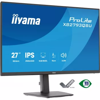 Monitorius IIYAMA ProLite XB2793QSU-B1 27 colių (68,6 cm) IPS LED Quad HD 2560x1440, matinis, USB šakotuvas, garsiakalbiai, VESA, aukštis reguliuojamas, juodas