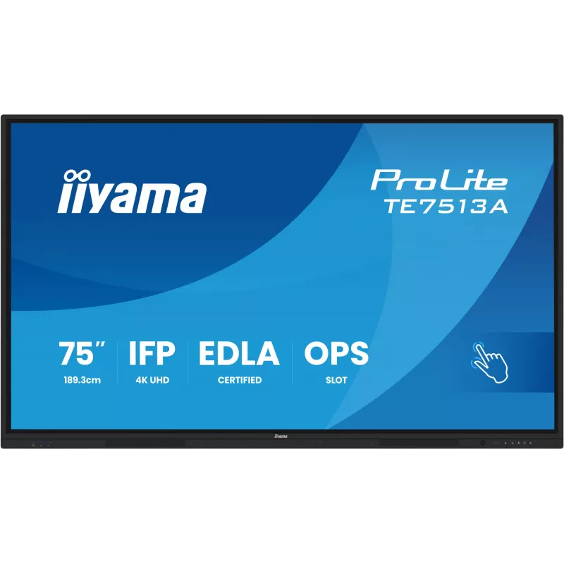 Interaktyvus plokščiasis ekranas IIYAMA TE7513A-B2AG 75 colių 4K UHD lietimui jautrus, 500 cd/m², Wi-Fi, Android, 24/7