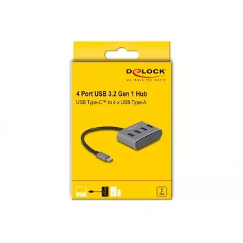 DeLOCK 63223 USB 3.2 Gen 1 Type-C 4 prievadų metalinis USB centras 5000 Mbit/s juodas