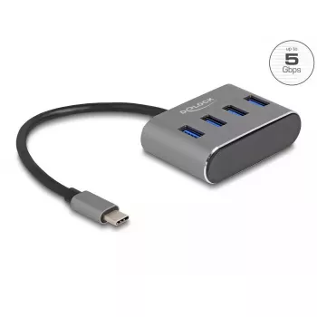 DeLOCK 63223 USB 3.2 Gen 1 Type-C 4 prievadų metalinis USB centras 5000 Mbit/s juodas
