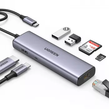 USB-C centrinis įrenginys UGREEN 90568 2x USB 3.0 HDMI RJ45 SD TF PD
