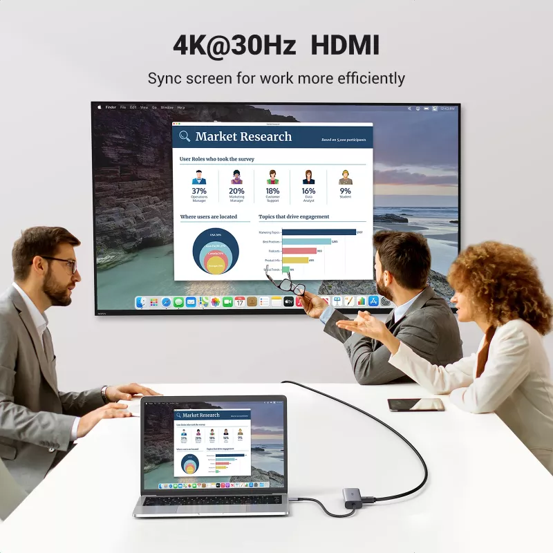 USB-C centrinis įrenginys UGREEN 90568 2x USB 3.0 HDMI RJ45 SD TF PD