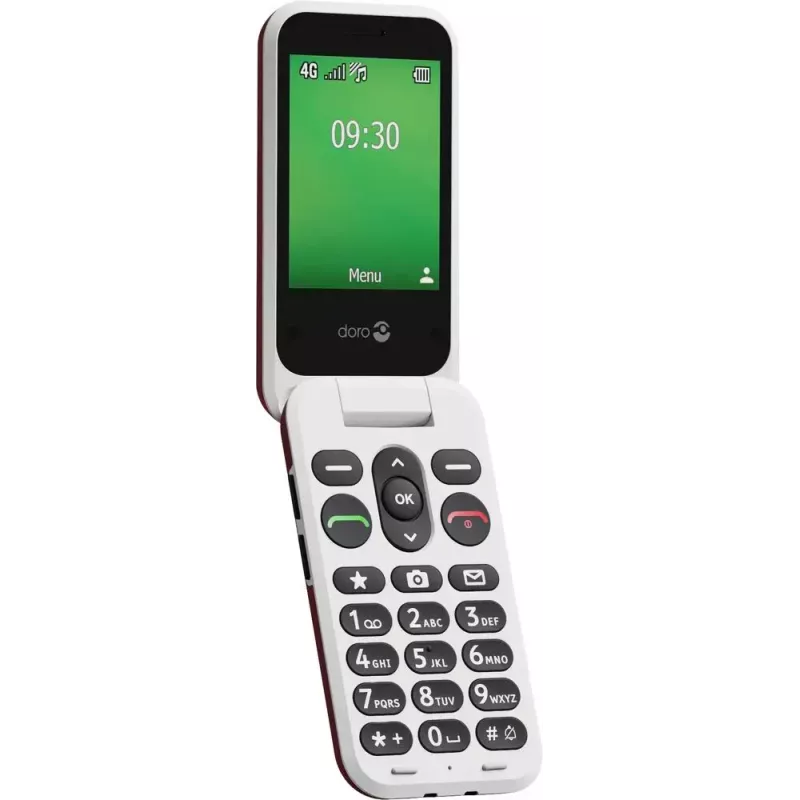 Doro Leva E30 sulankstomas telefonas, 2,8 colio (7,11 cm) 320x240, viena SIM, 0,3 MP kamera, 1150 mAh, IP55, raudonai baltas