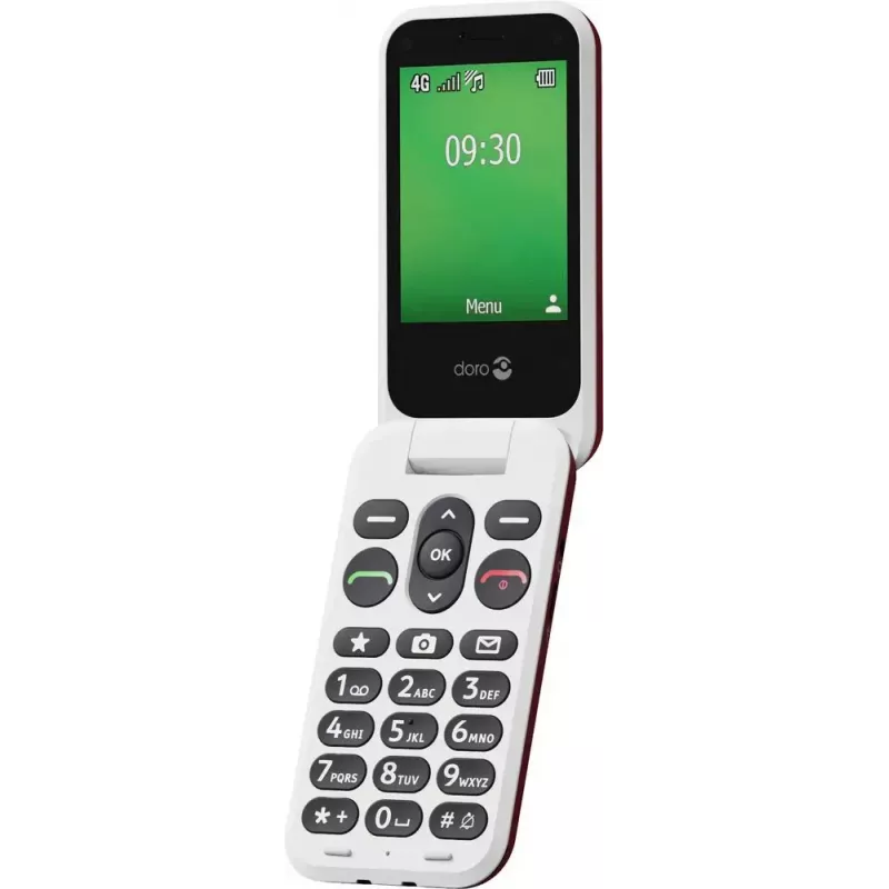 Doro Leva E30 sulankstomas telefonas, 2,8 colio (7,11 cm) 320x240, viena SIM, 0,3 MP kamera, 1150 mAh, IP55, raudonai baltas