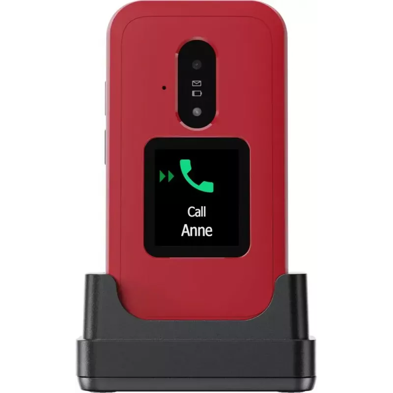 Doro Leva E30 sulankstomas telefonas, 2,8 colio (7,11 cm) 320x240, viena SIM, 0,3 MP kamera, 1150 mAh, IP55, raudonai baltas