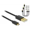 Delock USB 2.0 Type-A į Micro-B duomenų ir įkrovimo kabelis, 3 dalių rinkinys, juodas