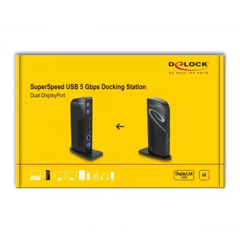 DeLOCK USB dokavimo stotelė su dviem DisplayPort, 4K, USB 3.2, LAN, garsu