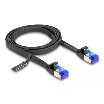 DeLOCK RJ45 plokščiasis pataisos laidas, 1 m, juodas, Cat.6A