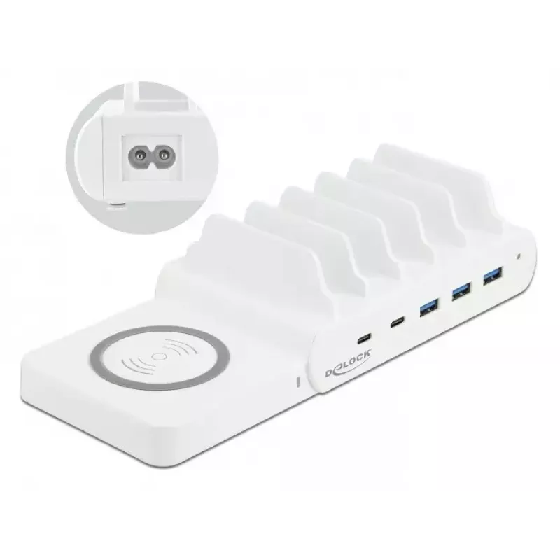 Stacionarus įkroviklis DeLOCK USB ir belaidis įkroviklis 2 x USB Type-C PD + 3 x USB Type-A, 110 W