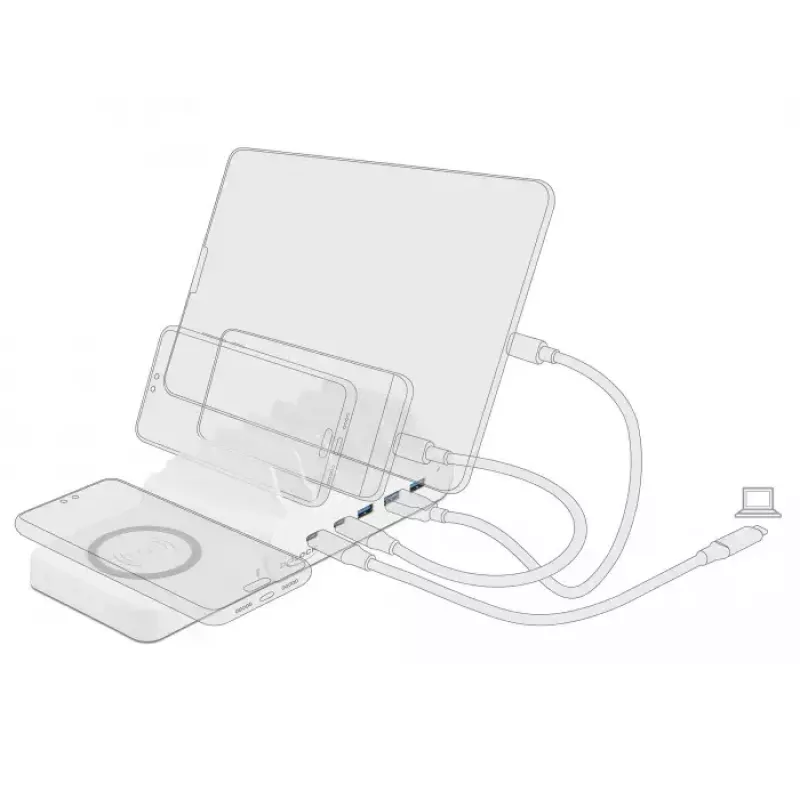 Stacionarus įkroviklis DeLOCK USB ir belaidis įkroviklis 2 x USB Type-C PD + 3 x USB Type-A, 110 W