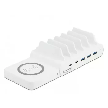 Stacionarus įkroviklis DeLOCK USB ir belaidis įkroviklis 2 x USB Type-C PD + 3 x USB Type-A, 110 W