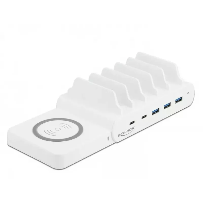 Stacionarus įkroviklis DeLOCK USB ir belaidis įkroviklis 2 x USB Type-C PD + 3 x USB Type-A, 110 W