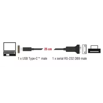 DELOCK 64307 USB Type-C į RS-232 (D-Sub 9) kabelis, juodas, 0,25 m