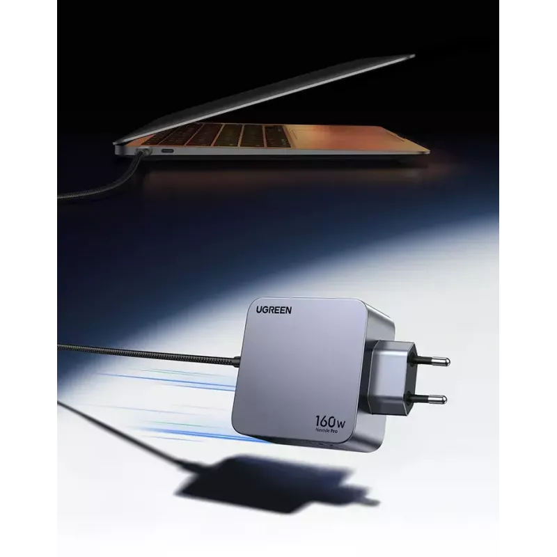 UGREEN Nexode Pro 160W GaN įkroviklis su USB-C laidu, universalus, juodas/pilkas, AC greitasis įkrovimas, vidaus naudojimui