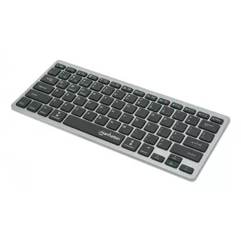 Manhattan Ultra Slim Dual-Mode belaidė klaviatūra, Vokiečių QWERTZ išdėstymas, Bluetooth 3.0 ir 2,4 GHz, 78 žemo profilio žirkliniai klavišai, 10 m diapazonas, USB-A micro imtuvas, AAA baterija (įtraukta), Windows ir Mac, 3 metų garantija