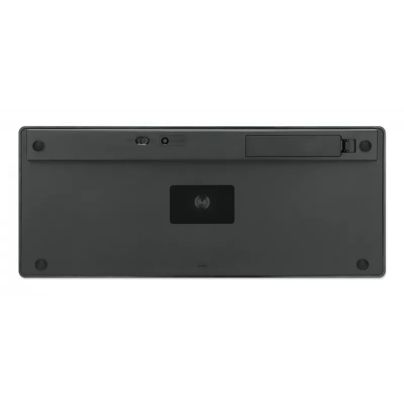 Manhattan Ultra Slim Dual-Mode belaidė klaviatūra, Vokiečių QWERTZ išdėstymas, Bluetooth 3.0 ir 2,4 GHz, 78 žemo profilio žirkliniai klavišai, 10 m diapazonas, USB-A micro imtuvas, AAA baterija (įtraukta), Windows ir Mac, 3 metų garantija