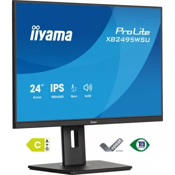Monitorius IIYAMA ProLite XB2495WSU-B1 24.1 colio (61,2 cm) 1920×1200 IPS Full HD, 4 ms, USB 3.2 šakotuvas, reguliuojamas aukštis, garsiakalbiai